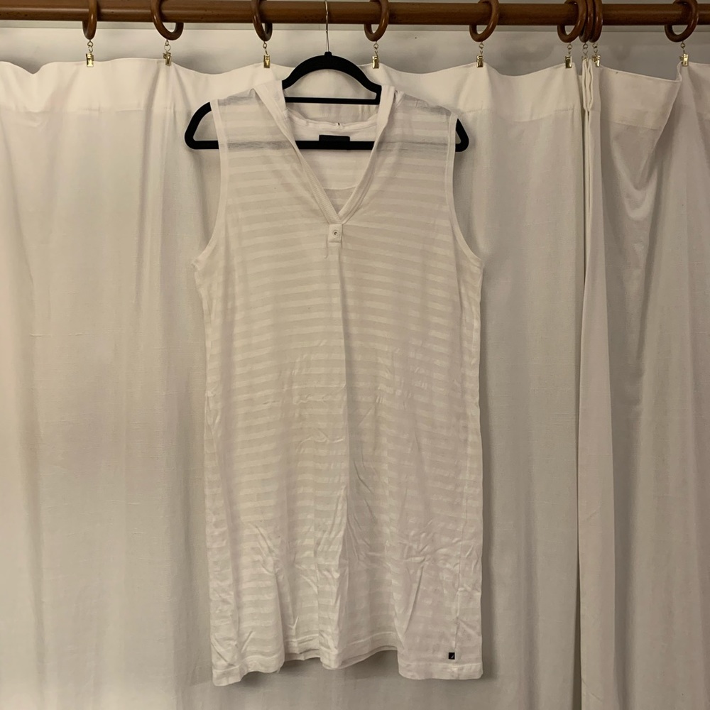 Nautica L White Striped, Burn Out Cover Up Dress, Swimwear, Summer
